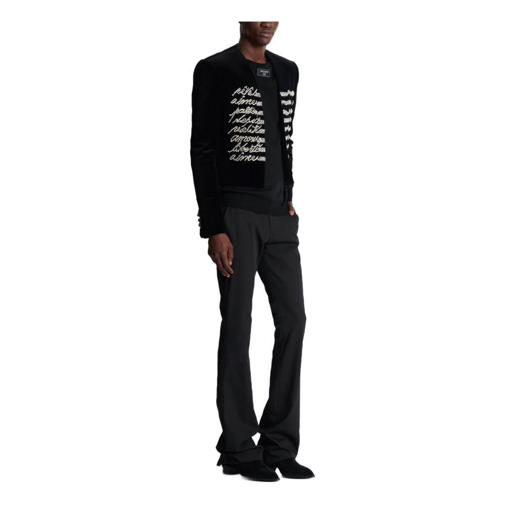 Balmain Geknipte fluwelen jas met 'Love Letter' borduurwerk Black Heren