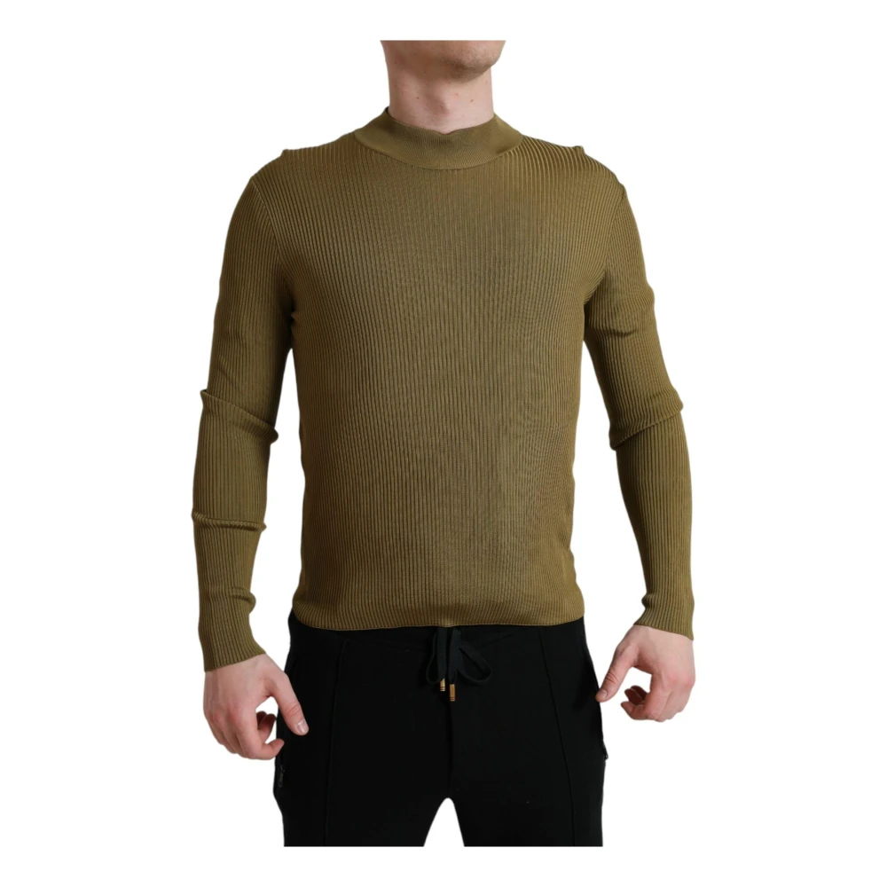 Dolce & Gabbana Men's Green Viscose Crewneck Pullover Sweater