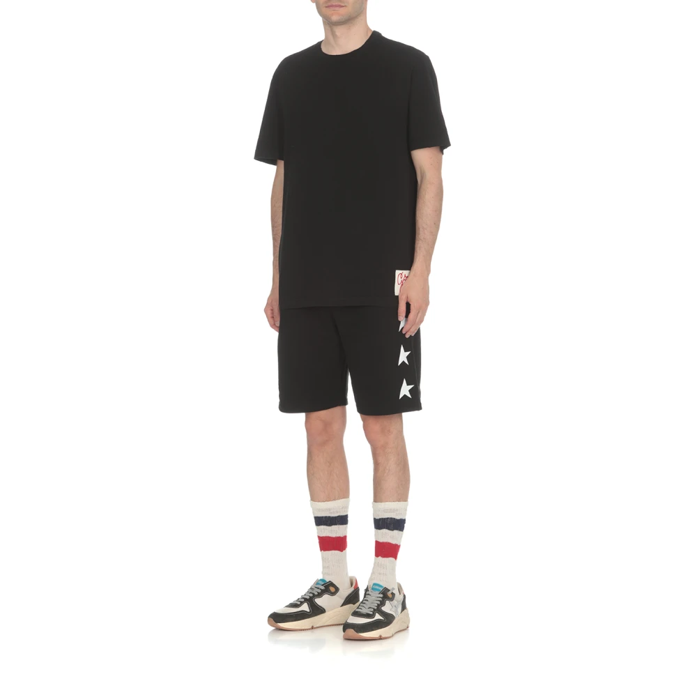 Golden Goose Zwart katoenen T-shirt met logo patch Black Heren