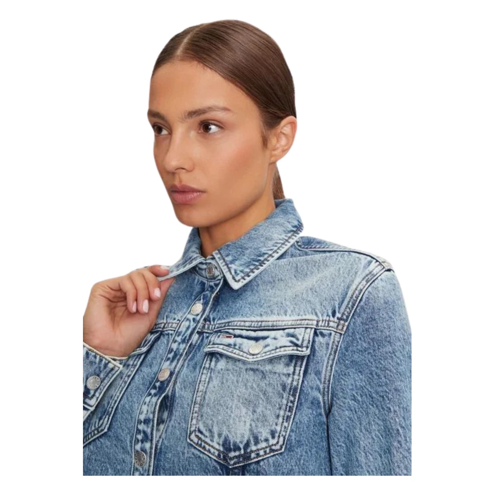 Tommy Hilfiger Denim Knoopsluiting Jurk met Lange Mouwen Blue Dames