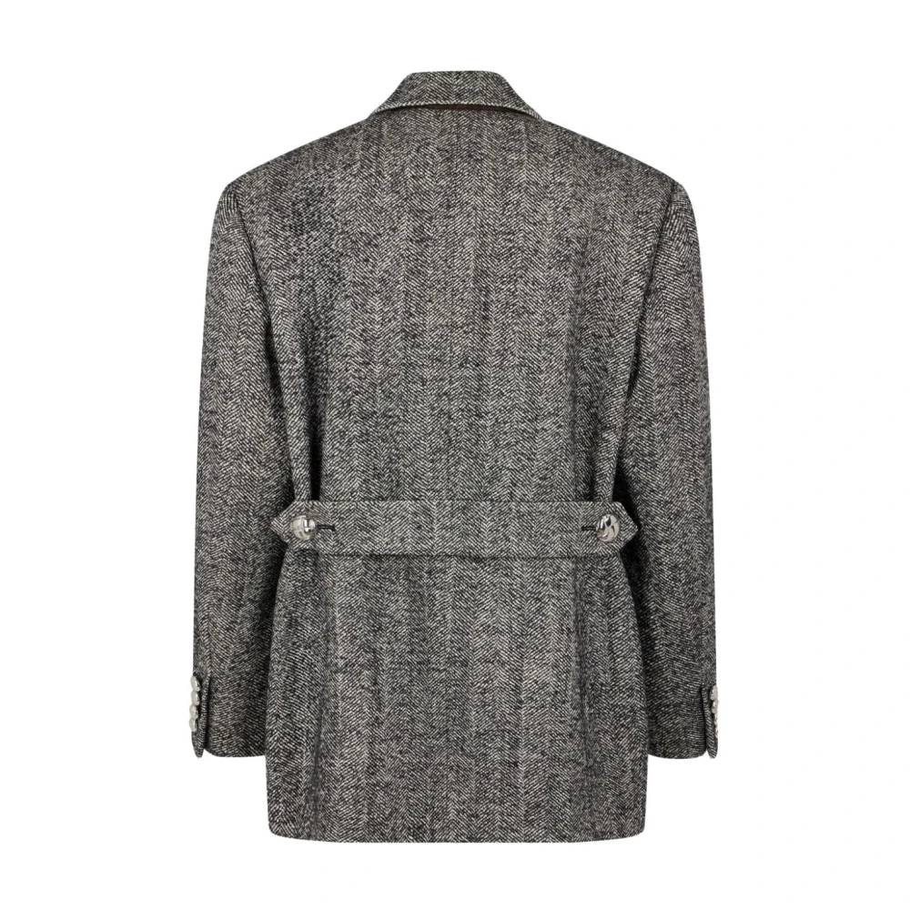 Paco Rabanne Grijze Jassen Herringbone Klassiek Voorste Knoop Gray Dames
