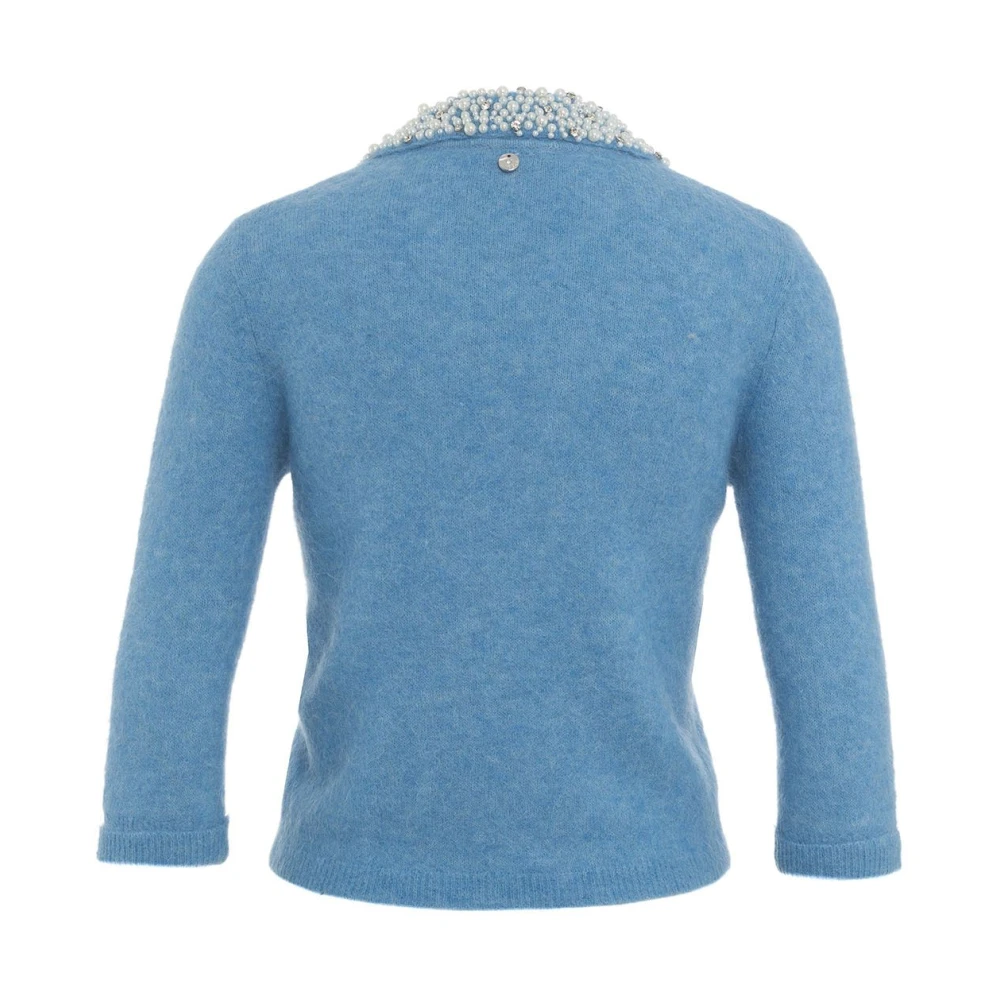 Liu Jo Gebreide trui met parel kraag en glitter details Blue Dames