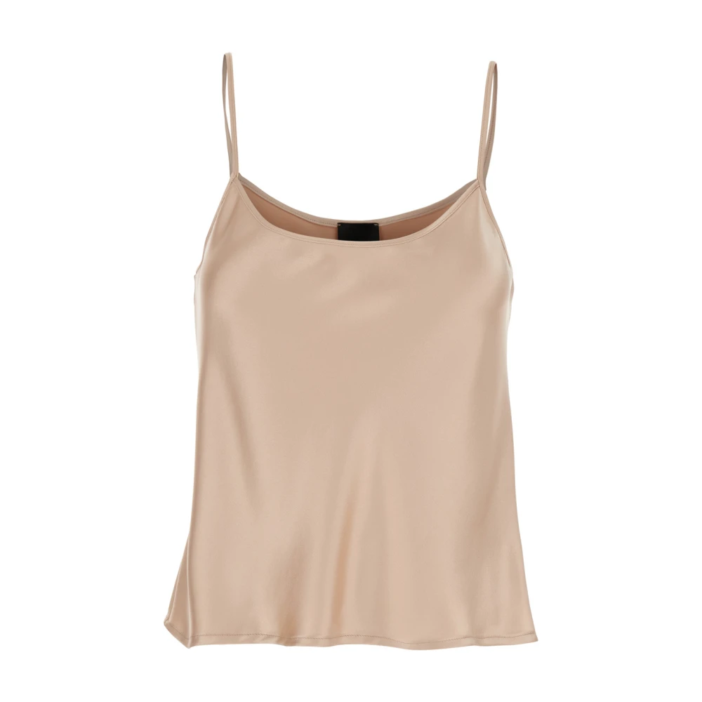 Plain Units Beige Satin Spaghetti Strap Top Beige, Dam