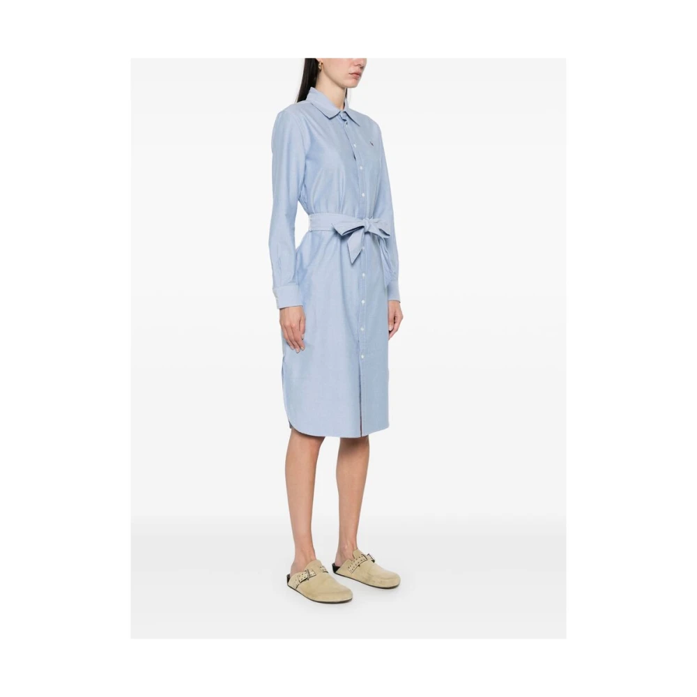 Ralph Lauren Belted Cotton Oxford Shirtdress Blue Dames