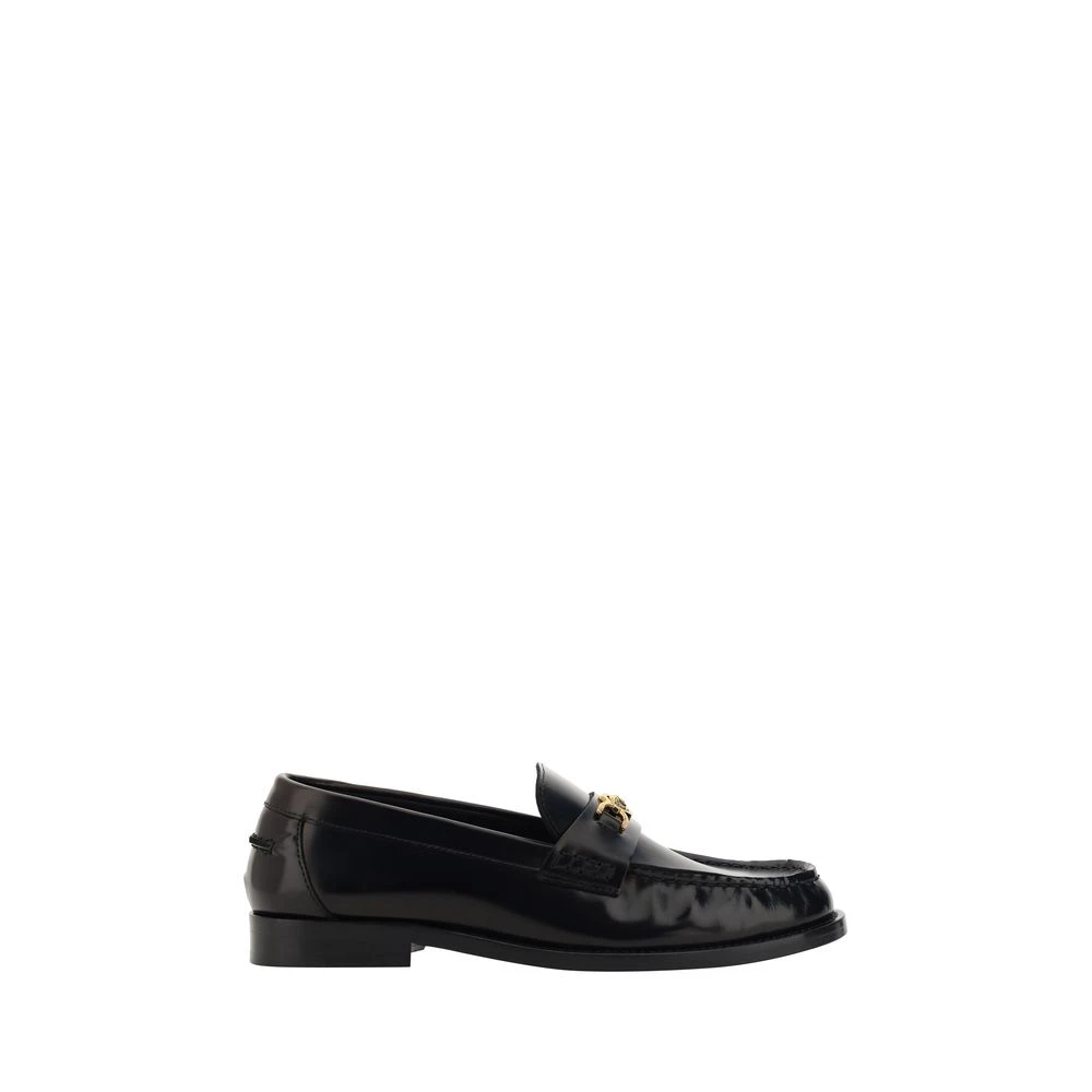 Versace Women's Black Leather Loafer With Medusa Plaque