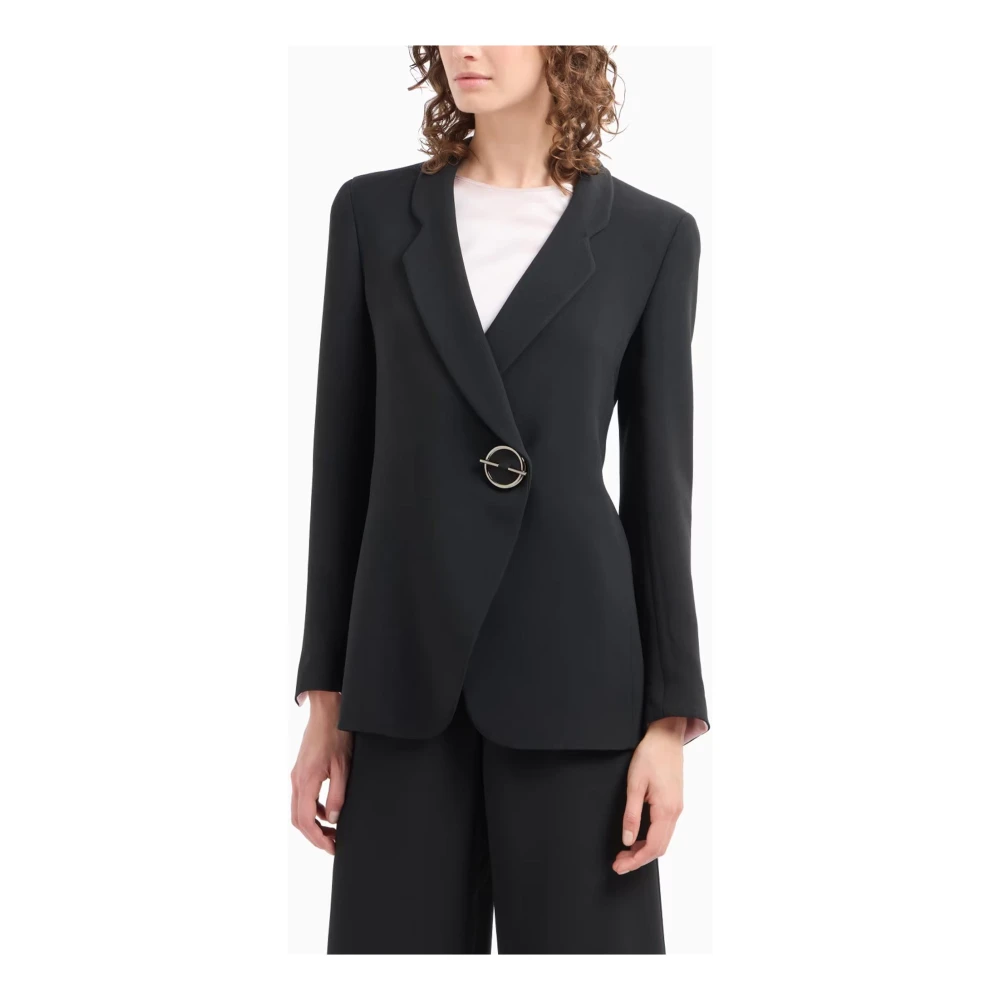 Emporio Armani Zwarte Double-Breasted Jas Juweel Detail Black Dames