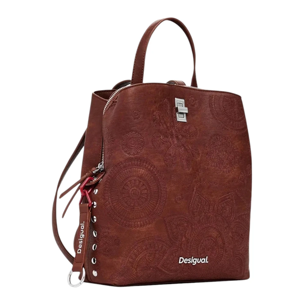Desigual Geometrisch Patroon Rugzak met Meerdere Zakken Brown Dames