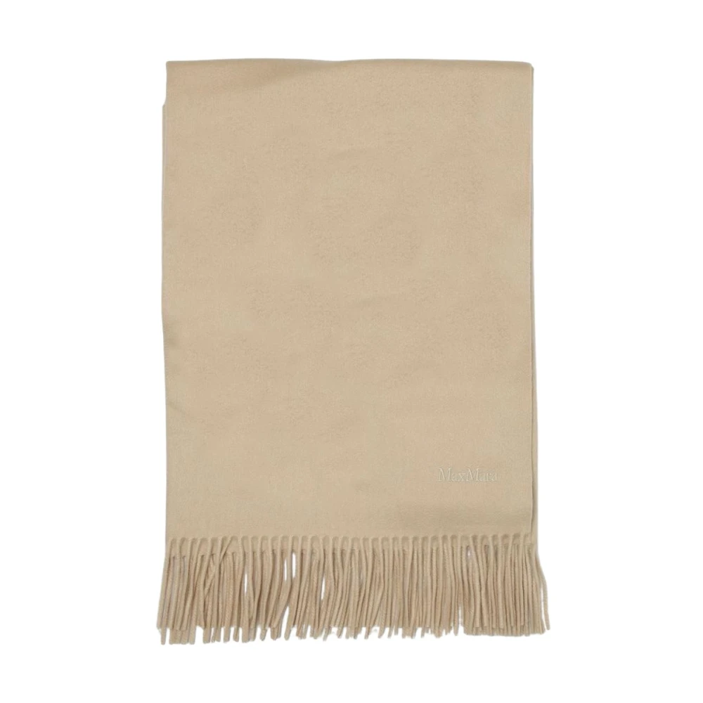Max Mara Beige Winter Scarves, Female, One Size, Cashmere Fringe Scarf