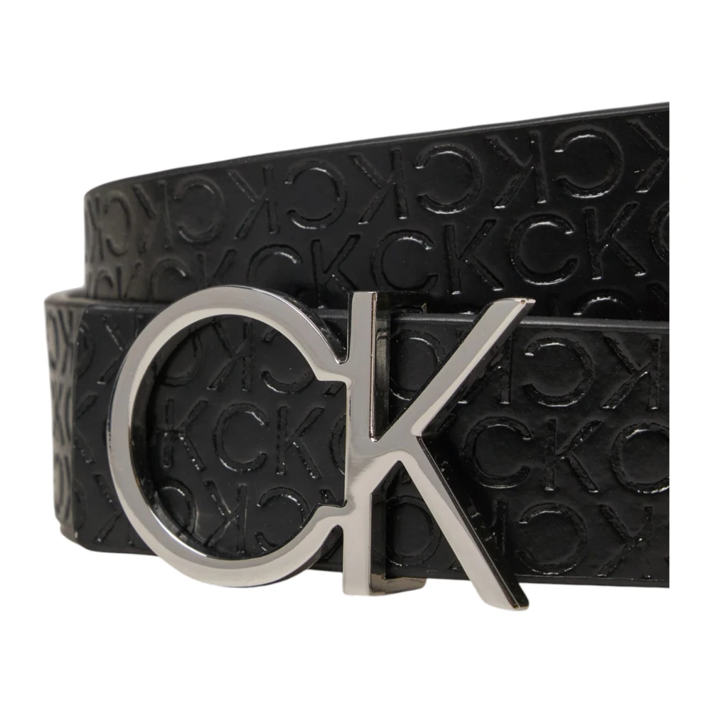 Calvin Klein Zwarte leren riem met unieke gesp Black Dames