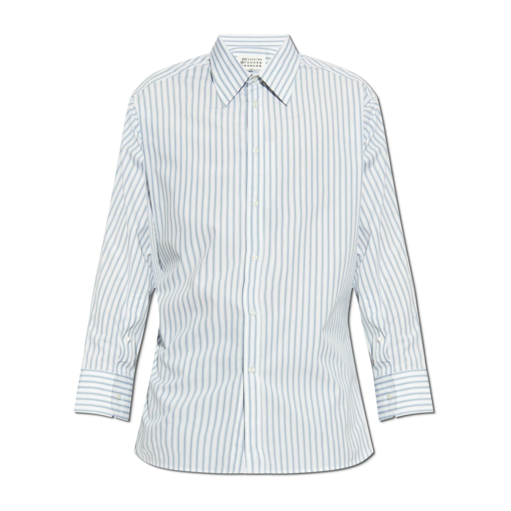 Maison Margiela Gestreept Katoenen Overhemd Wit Blauw White Heren