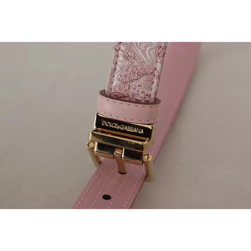 Dolce & Gabbana Roze Jacquard Geborduurde Riem met Gouden Gesp Pink Dames