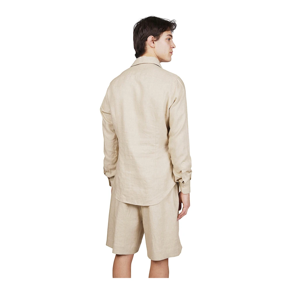 Eleventy Linnen Overhemd Dubbele Kraag Beige Heren