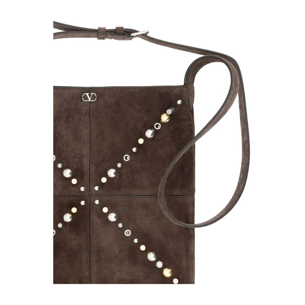 Valentino Garavani Studded Fringe Leren Schoudertas Brown Heren