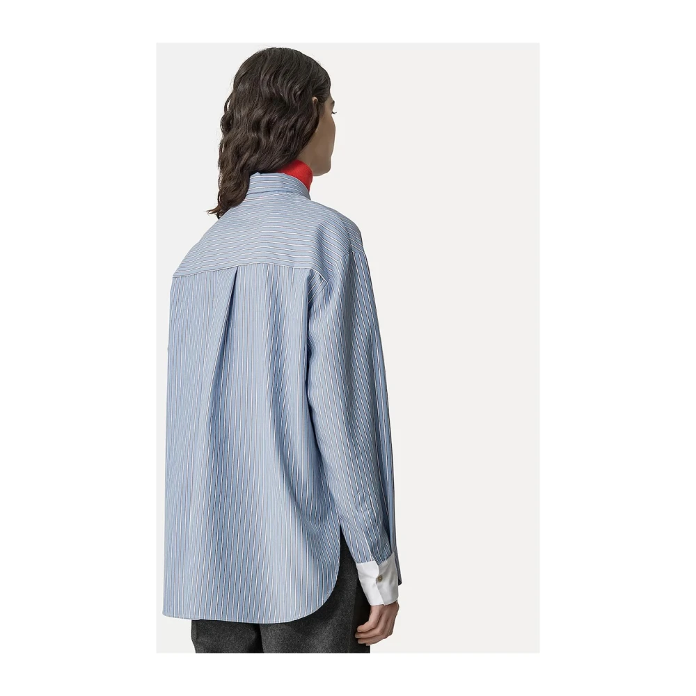 Forte Lichtblauwe Oversized Gestreepte Oxford Overhemd Blue Dames