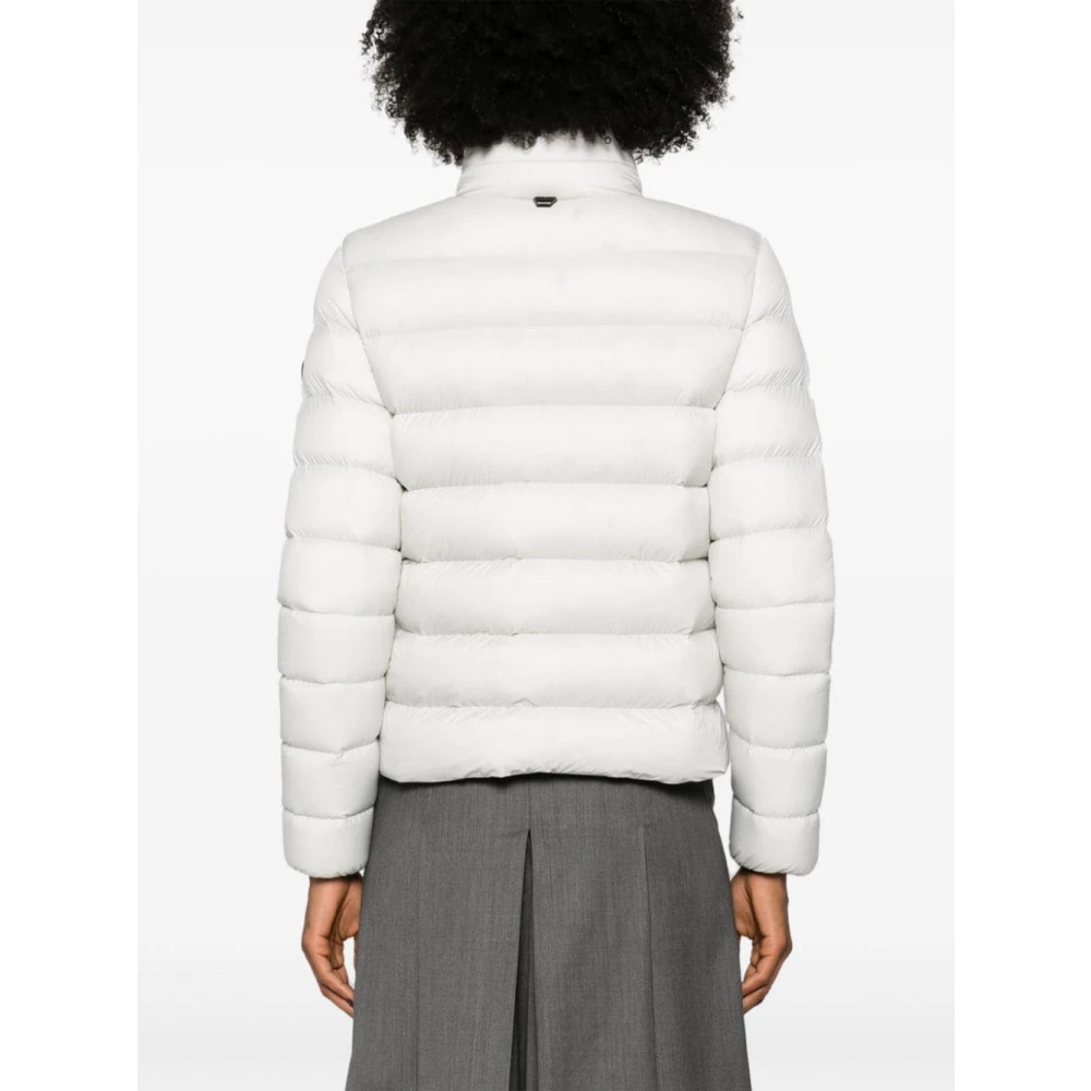 Moncler Logo Zipper Puffer Jacket Natural White Dames