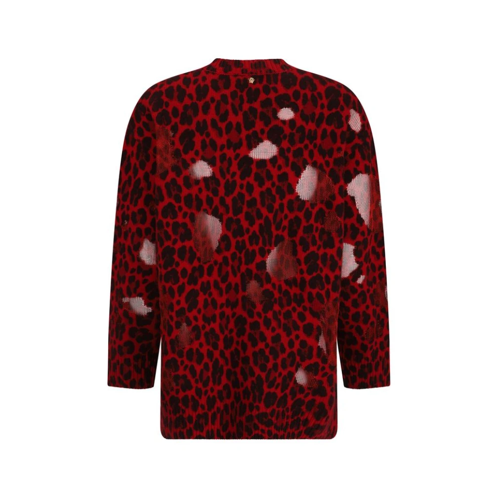 Versace Luipaardprint Wollen Pullover Sweater Red Dames