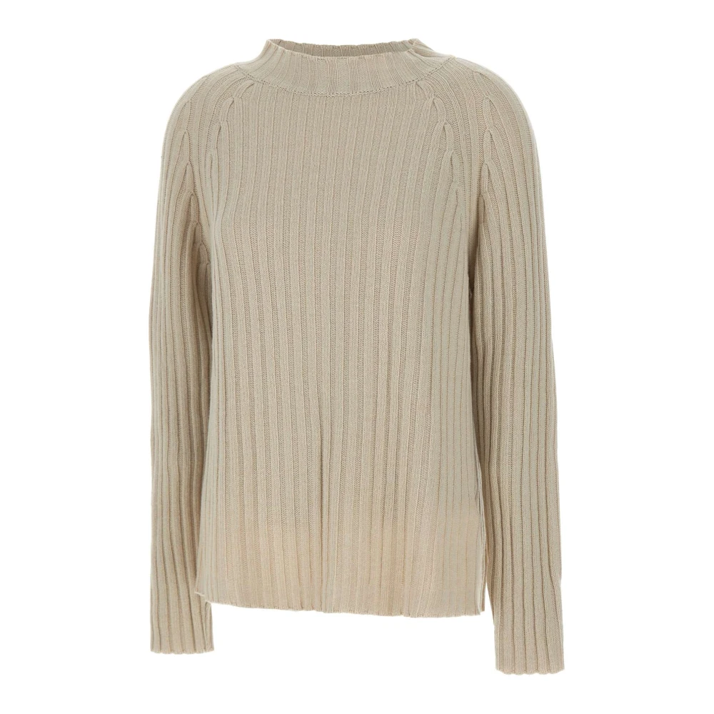 Kaos Beige Wol Kasjmier Trui met Open Rug Beige Dames