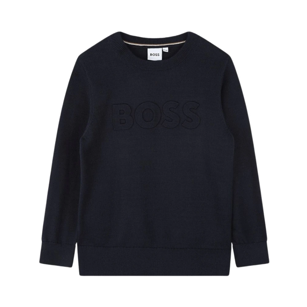 Hugo Boss Enfärgad långärmad tröja med präglad logotyp Blue, Pojke