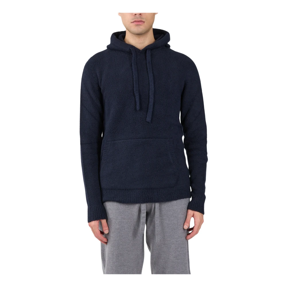 Roberto Collina Katoenen Hoodie met Kangoeroezak Blue Heren