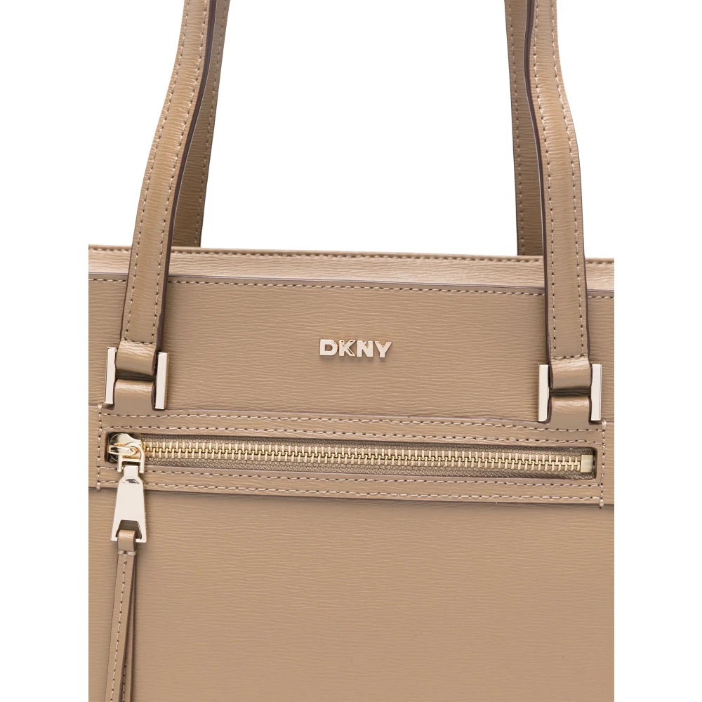 DKNY Blauwe Leren Tote Tas met Logo Beige Dames