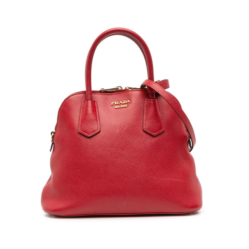 Prada Vintage Women's Red Pre-Owned Structu Top Handle Bag