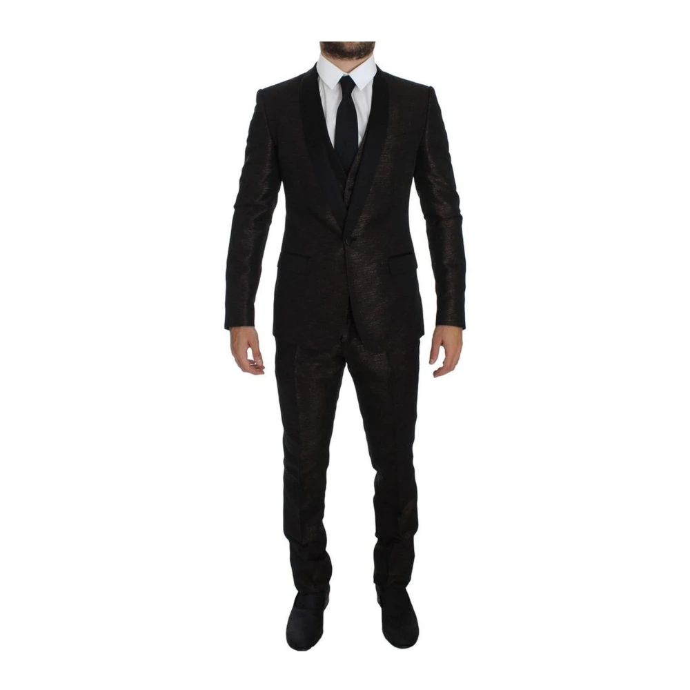 Dolce & Gabbana Elegant Bicolor Wool Suit Zwart Black Heren