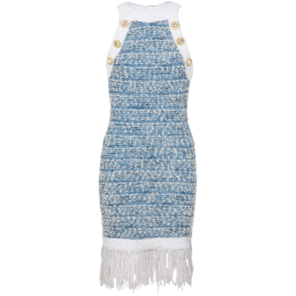 Balmain Blue Fringed Tweed Mini Dress - Female - Short Dresses - L - Dresses