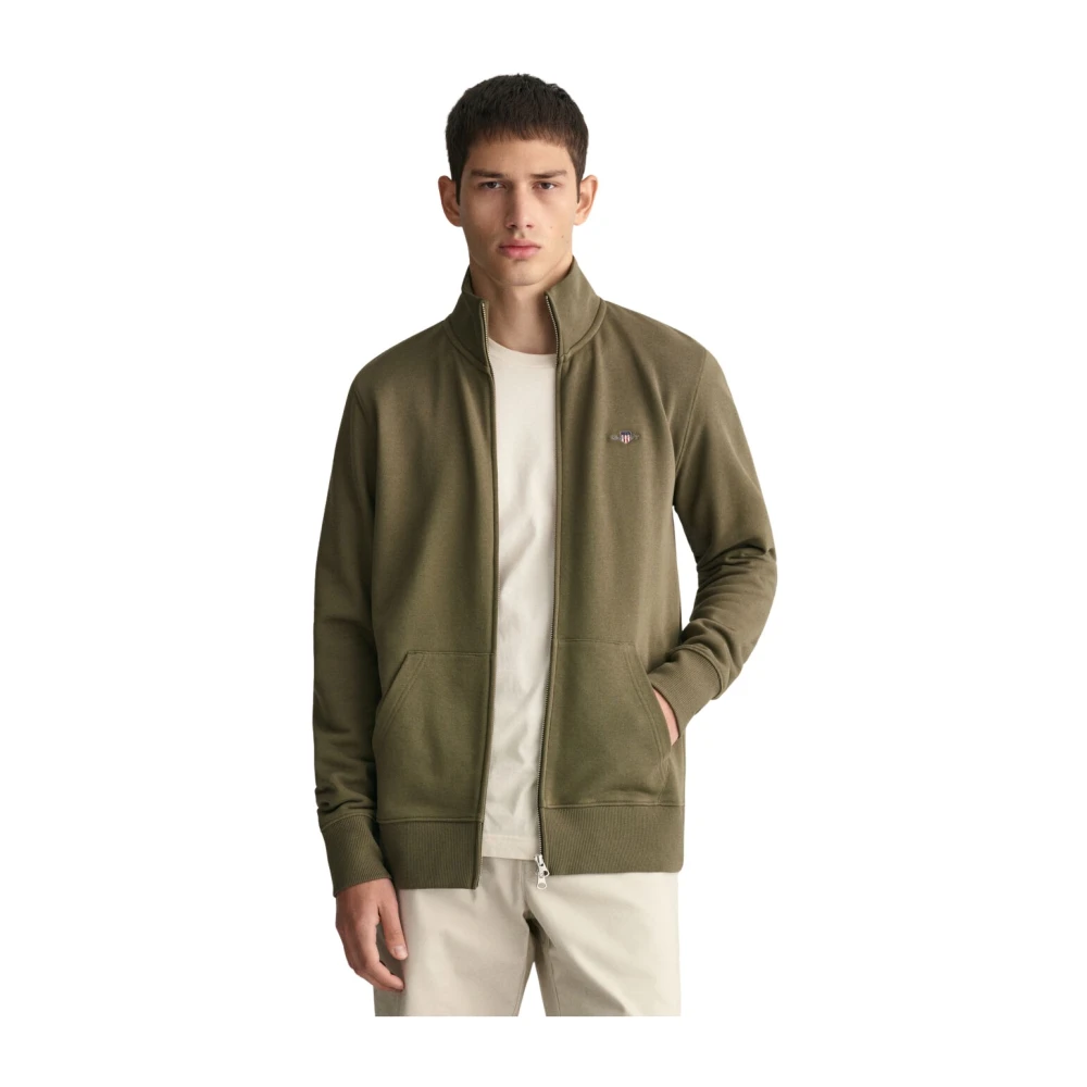 Gant Dragkedja Sweatshirt Shield Green, Herr