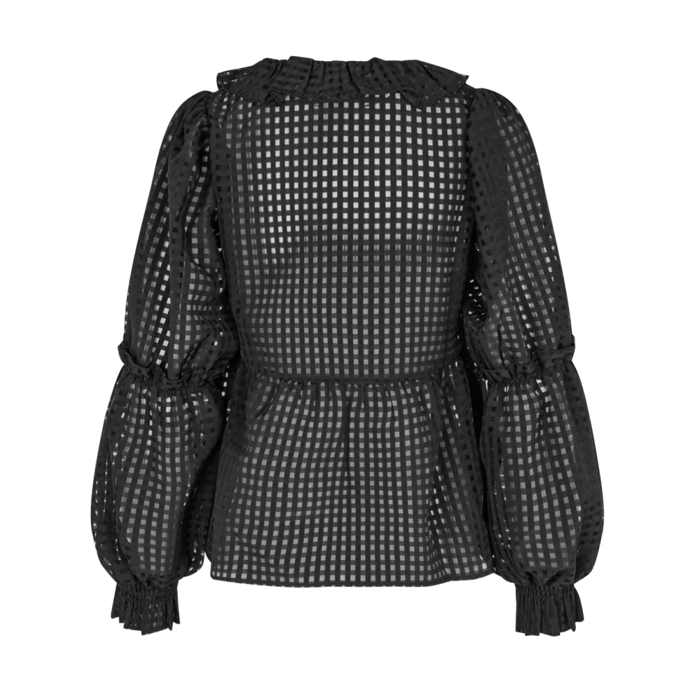 Cras Zwarte doorschijnende blouse met ruches Black Dames