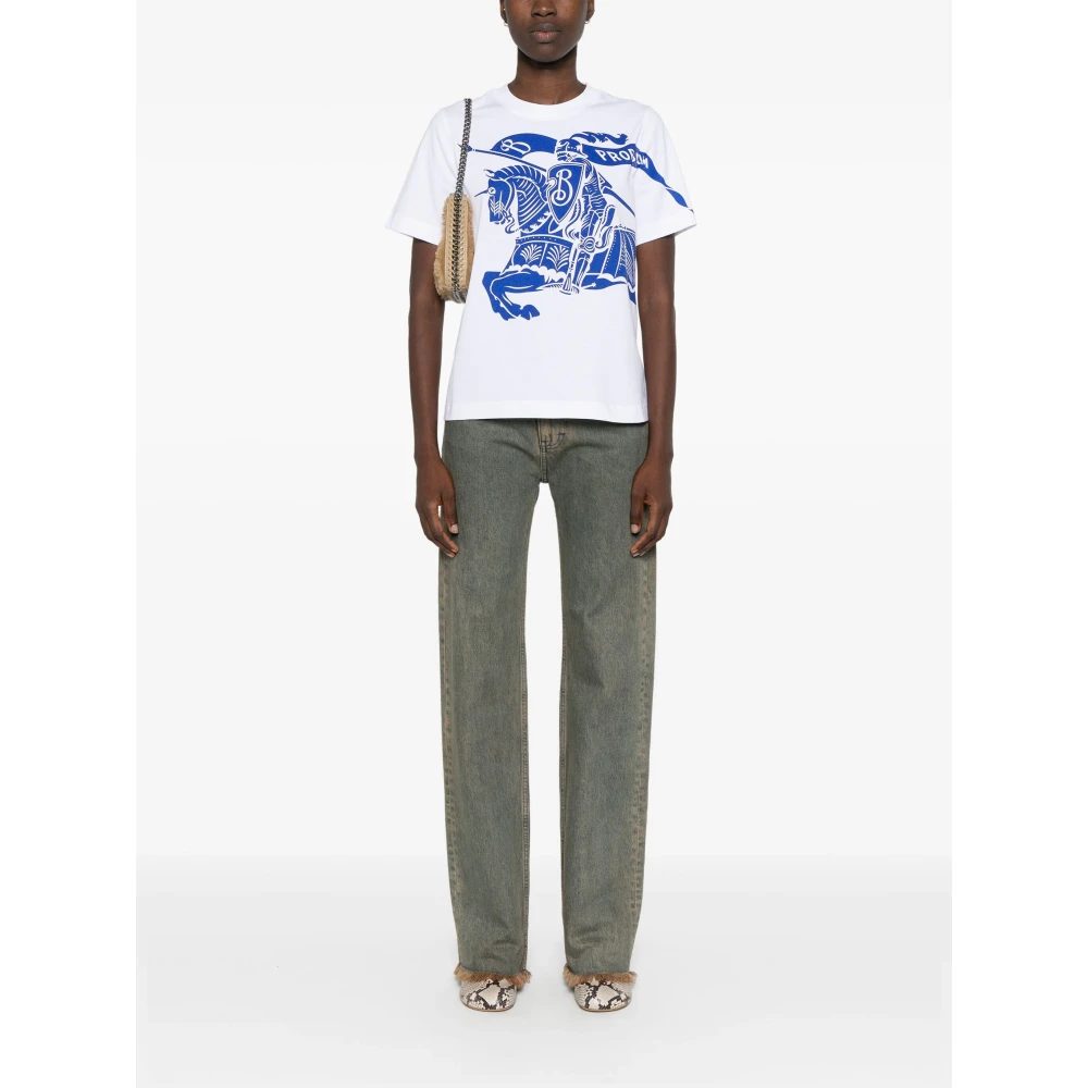 Burberry Equestrian Knight Design Wit T-shirts Polos White Dames