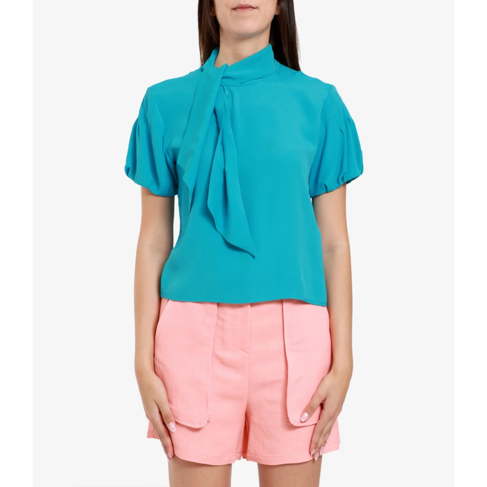 Mauro Grifoni Zijden Strik Kraag Turquoise Shirt Blue Dames