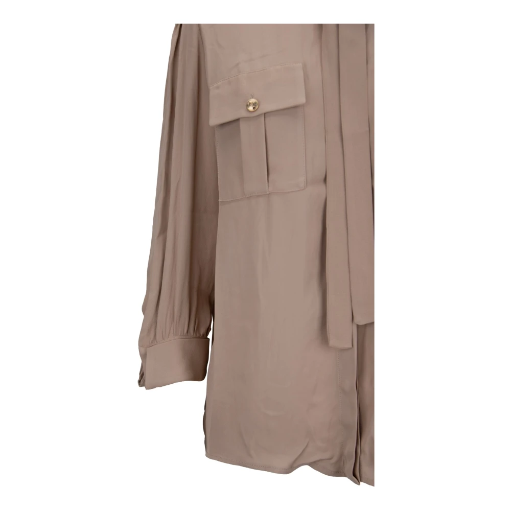 Elisabetta Franchi Gouden Knoop Lange Mouw Shirt Beige Dames