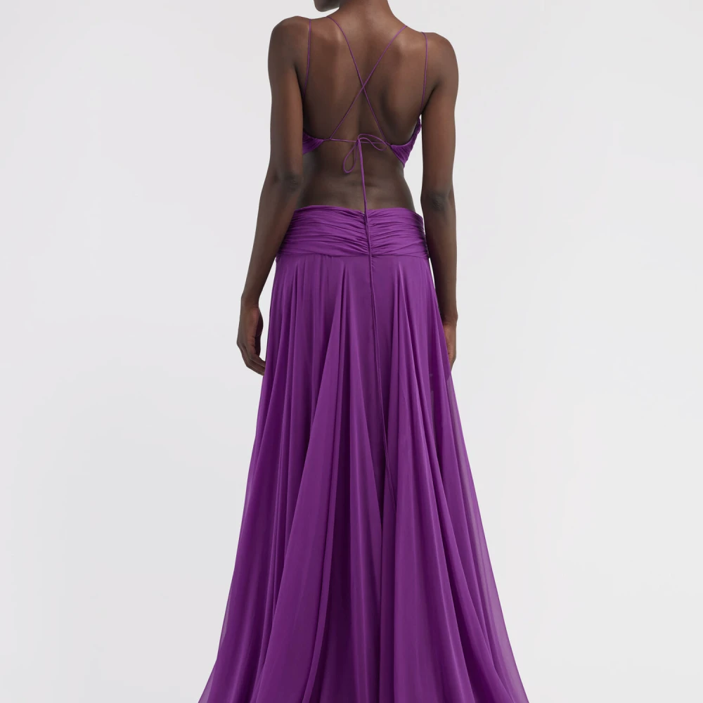 Roberto Cavalli Zijden jurk met uitsparingen Diepe V-hals Purple Dames