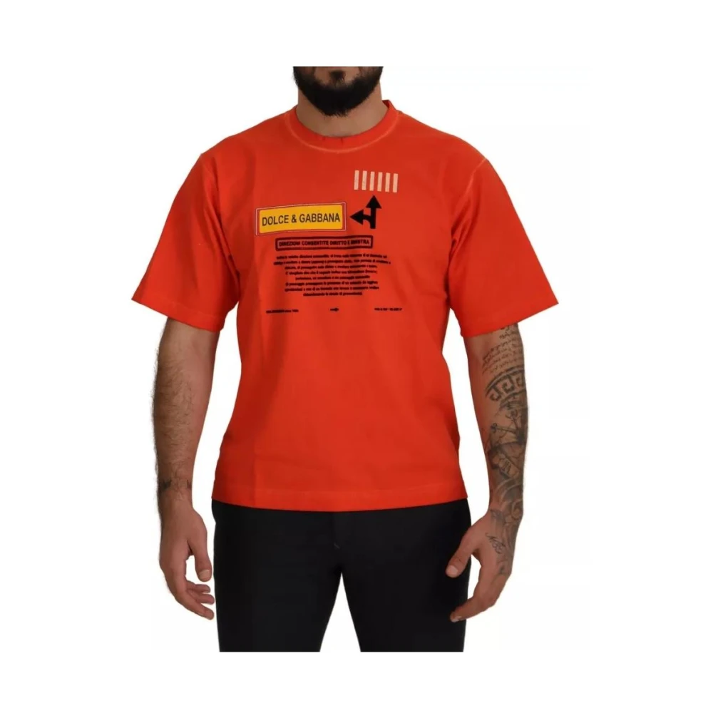 Dolce & Gabbana Oranje Logo Print Crewneck T-shirt Orange Heren