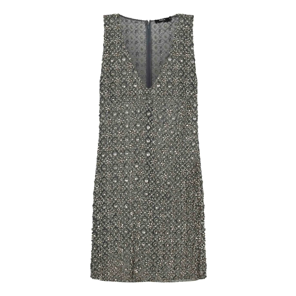 Amen Grijze Tule Minijurk met Kristalborduursel Gray Dames