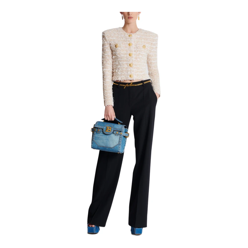 Balmain Cropped Tweed Jas Yellow Dames