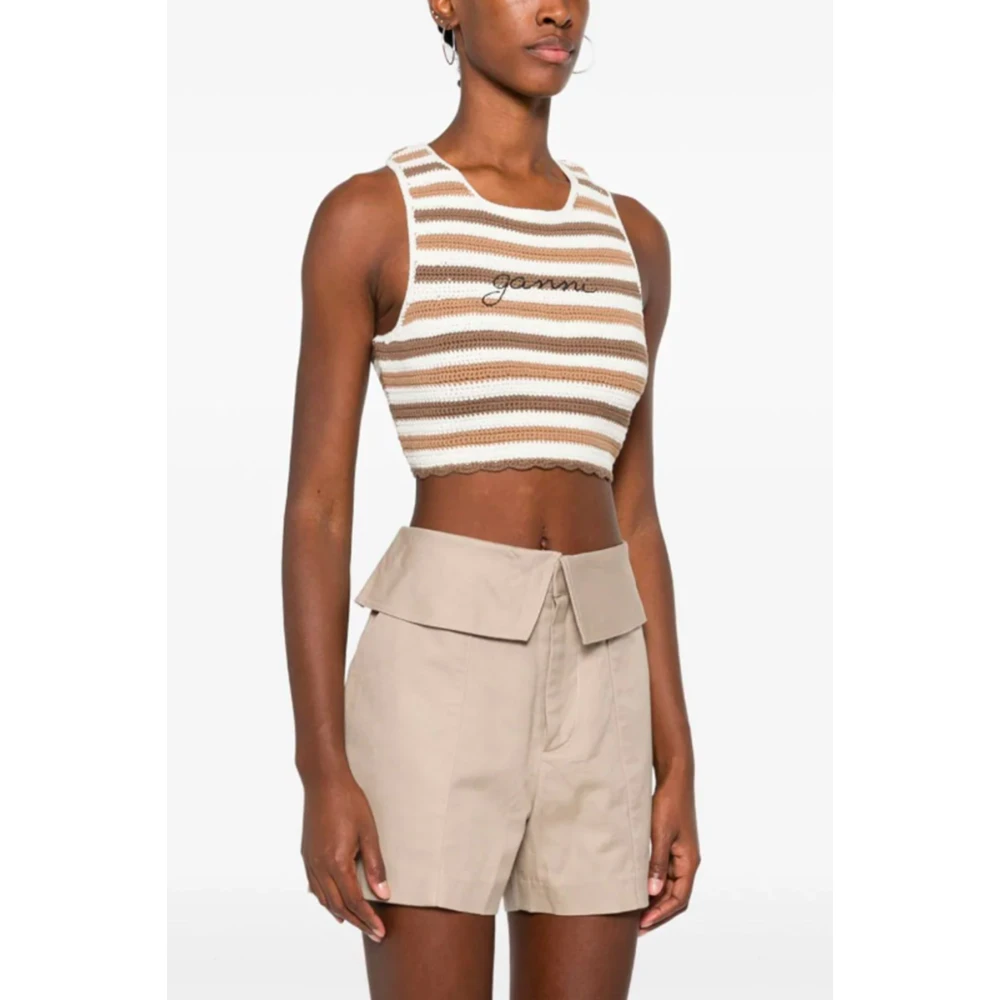 Ganni Bruine Geborduurde Crop Top Brown Dames