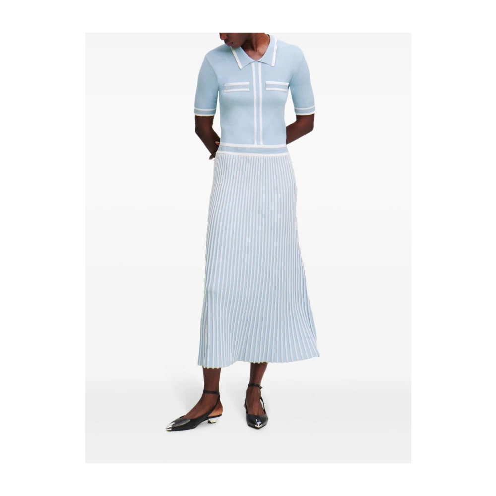 Karl Lagerfeld Blauw EN WIT Gebreide Jurk Blue Dames