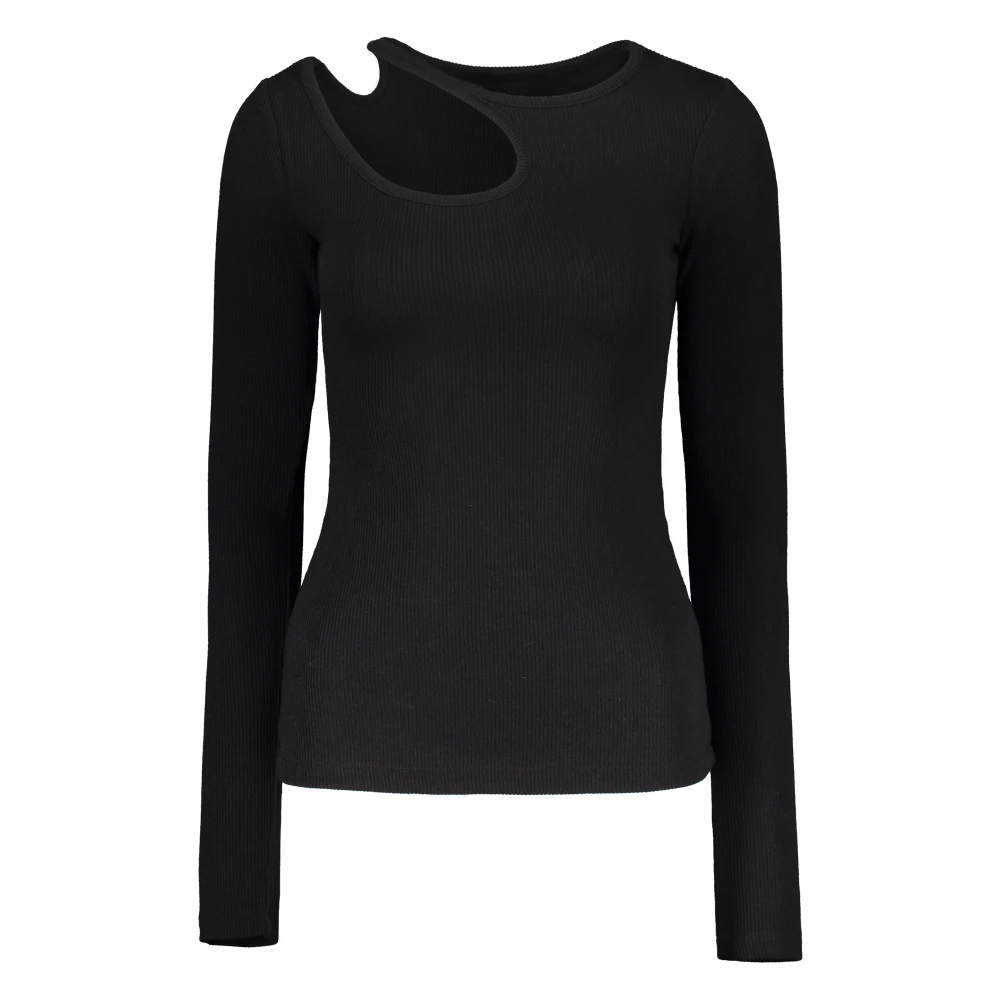 LOW CLASSIC Räfflad Cut-out Jersey Top Black, Dam