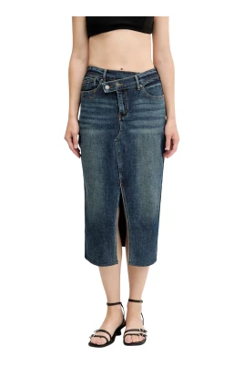Twisted Combined Denim Midi Skirt
