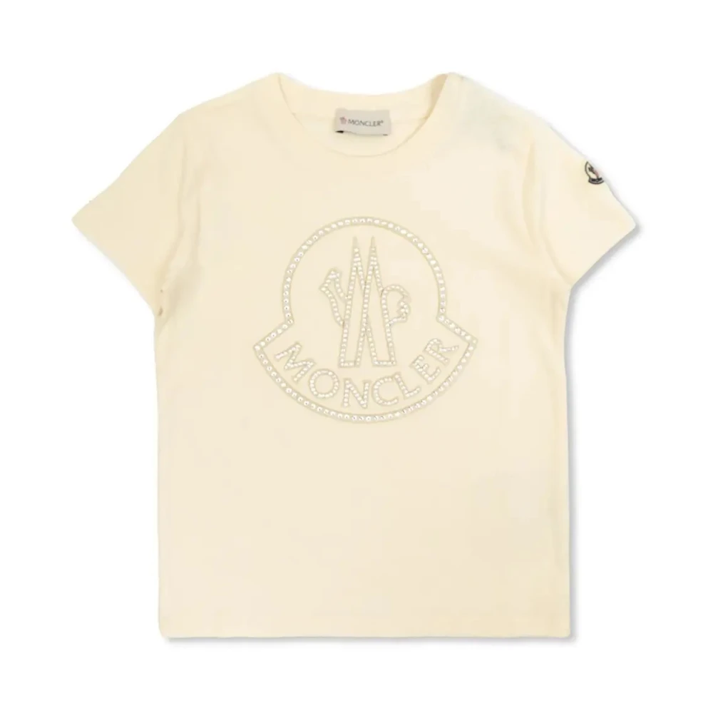 Moncler Barn Vit T-shirt med Kristall Logo White, Flicka