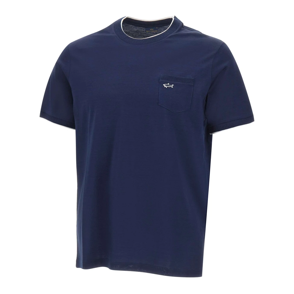 Paul & Shark Blue T-Shirts, Male, L, Contrast-Detail T-Shirt