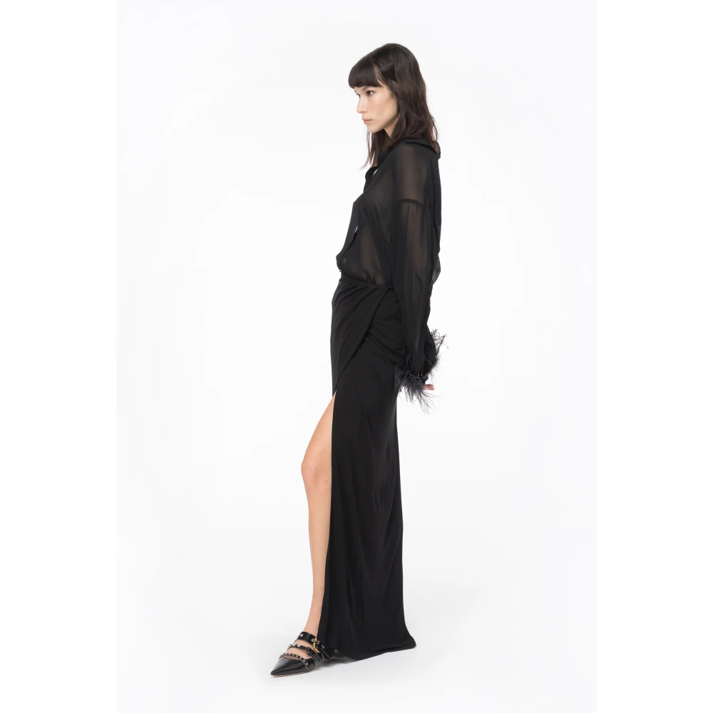 pinko Lang shirt met veren Black Dames
