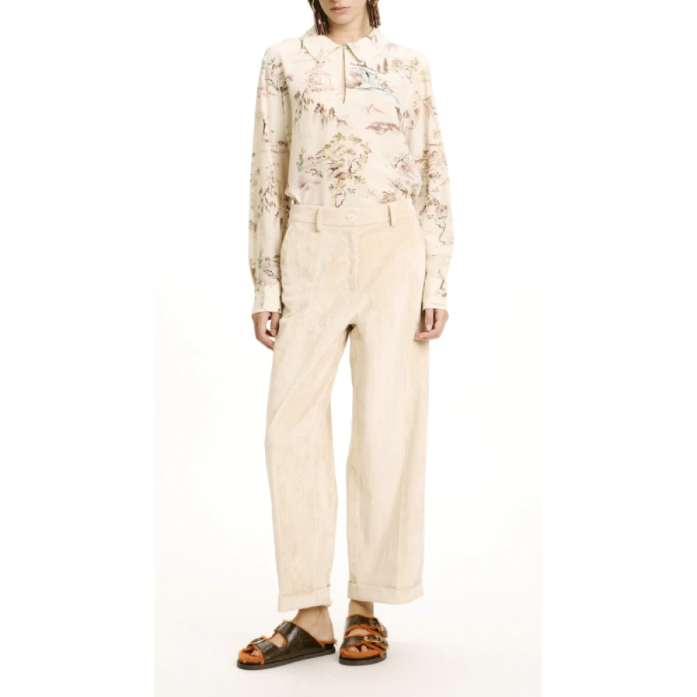 Momoni Cropped Velvet Corduroy Broek Beige Dames