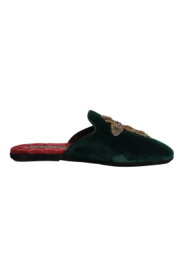 Grön Velvet Cross Embellished Slippers