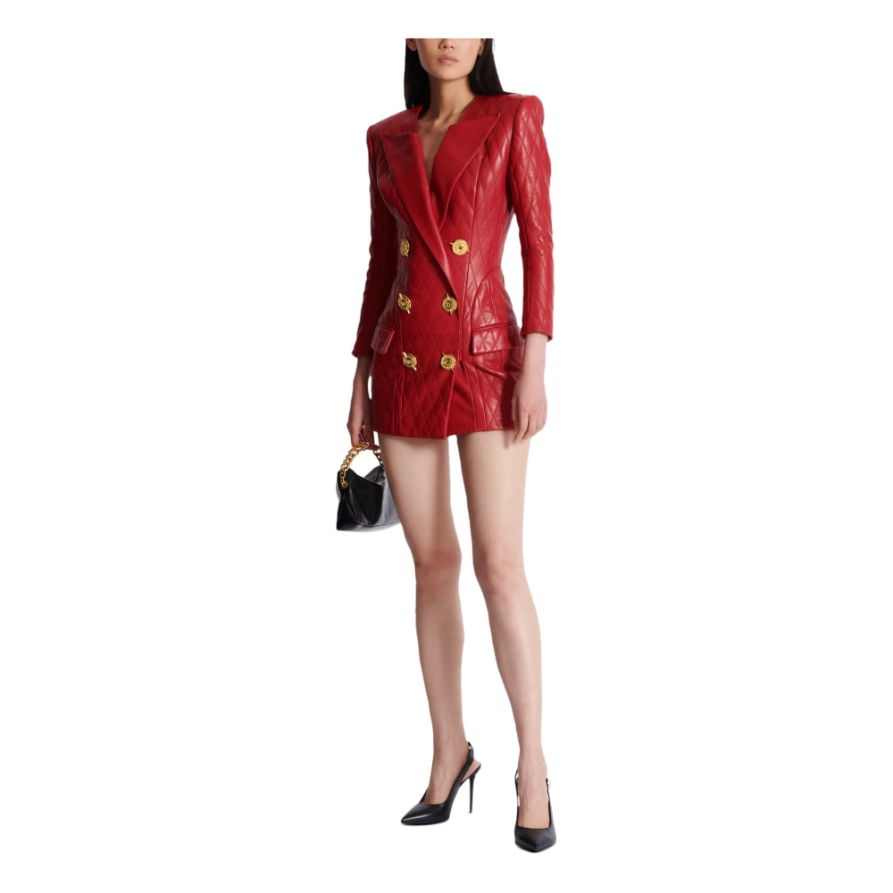 Balmain Korte gewatteerde leren jurk Red Dames