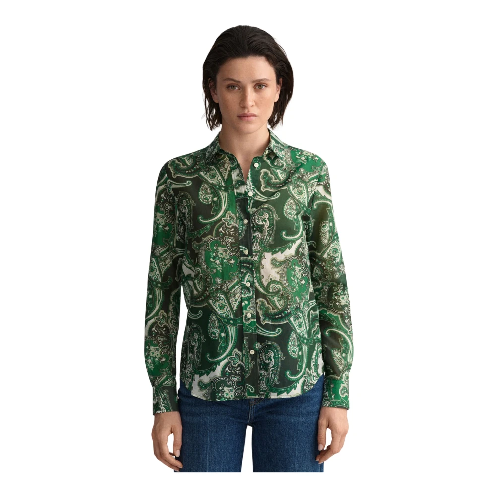 Gant Reguliere Overhemd 100% Katoen Green Dames