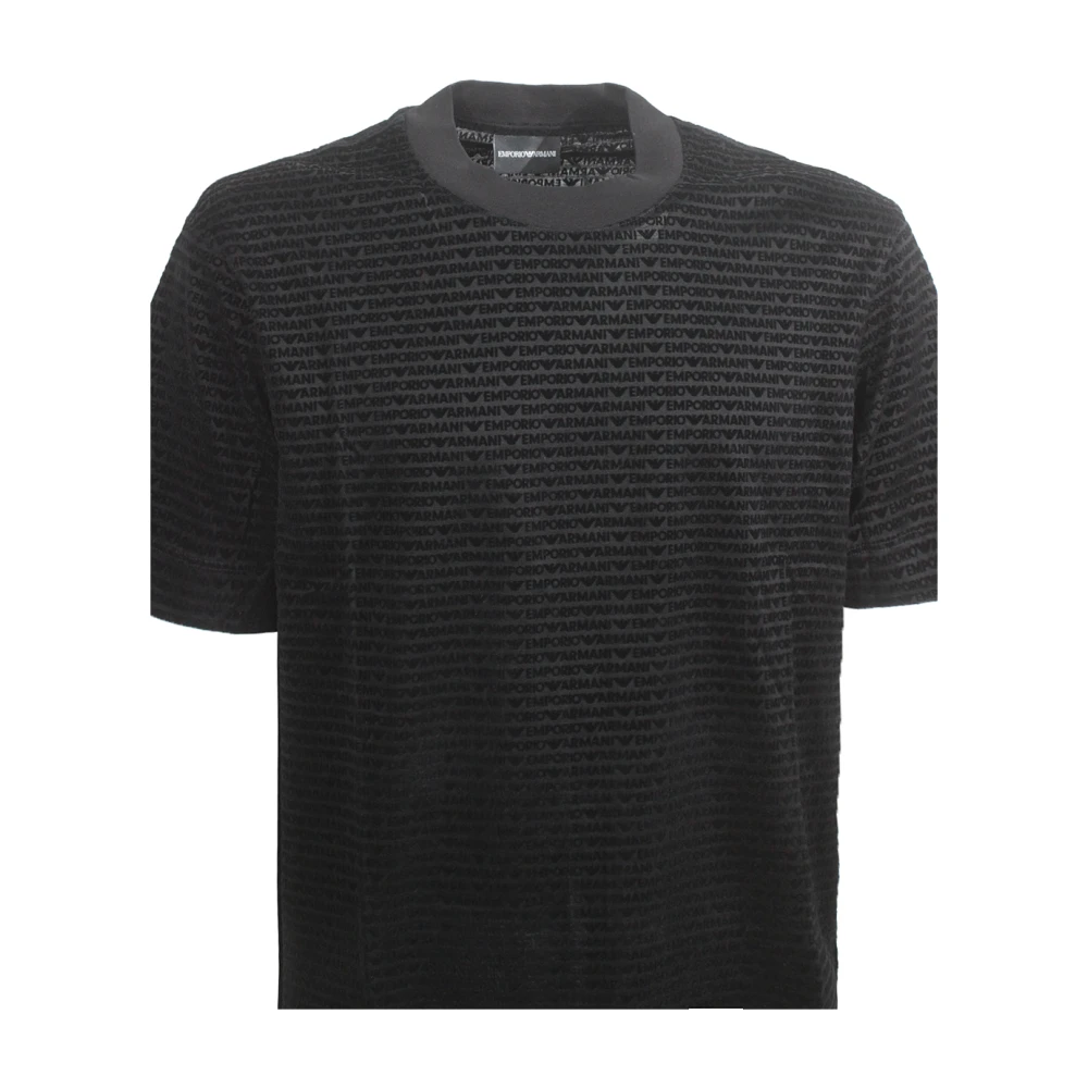 Emporio Armani Zwart Flock Print T-shirt Black Heren