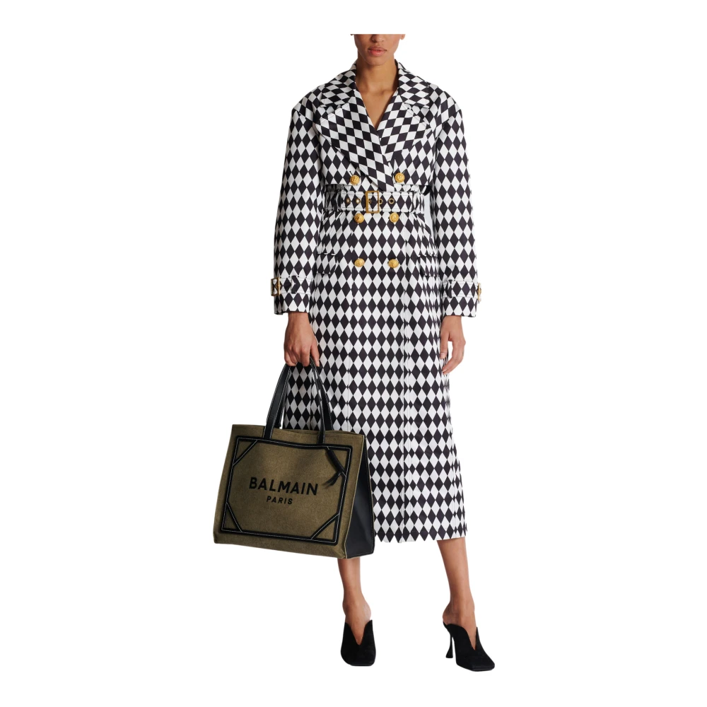 Balmain Trenchcoat met diamantprint en ceintuur Black Dames