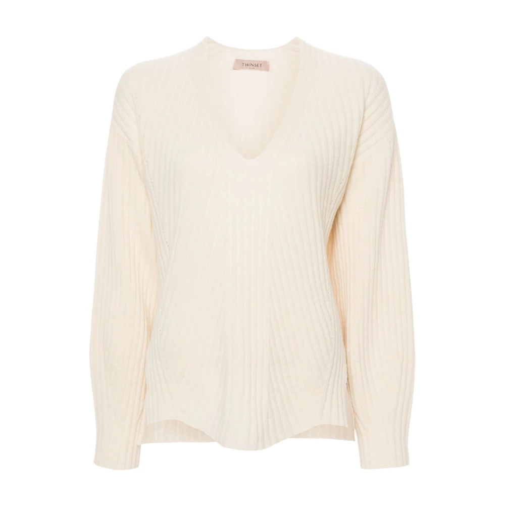 Twinset Women's Beige V-Neck Knitwear - V-Neck Knitwear - M - Knitwear
